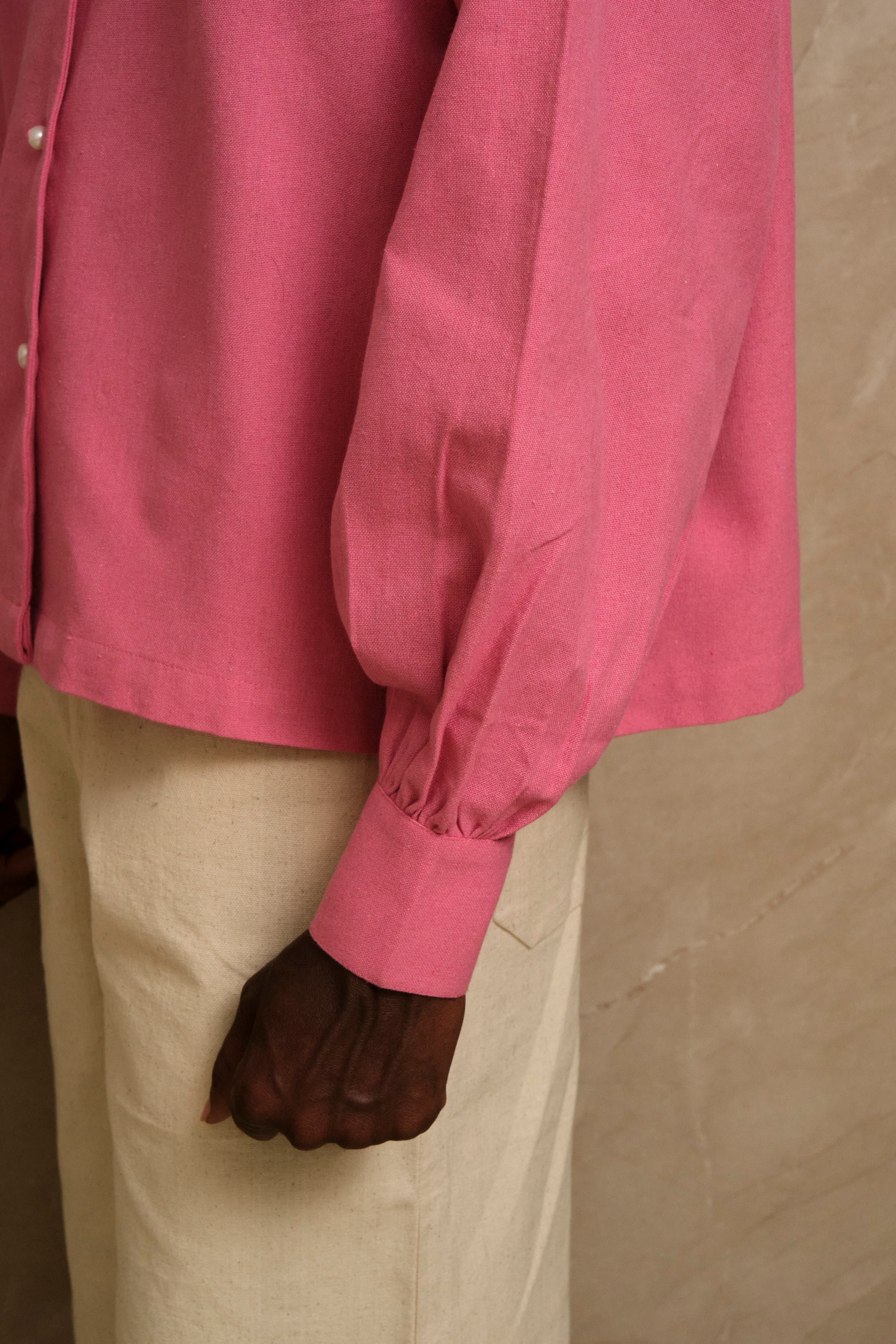 Pearlback cropped shirt with pearl button back closure, one-of-a-kind artwear