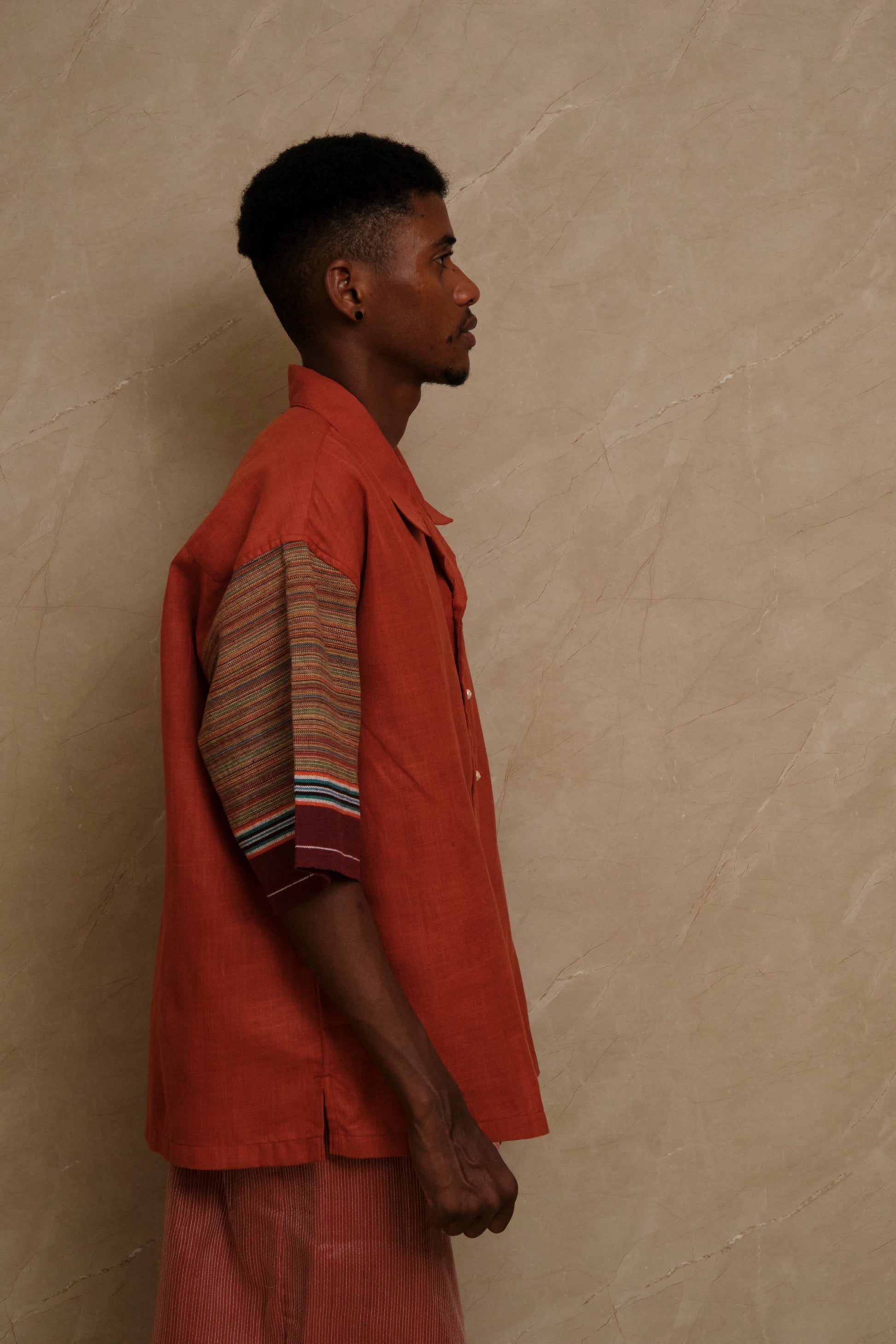 Rock shirt made with vintage textile and pearl buttons.