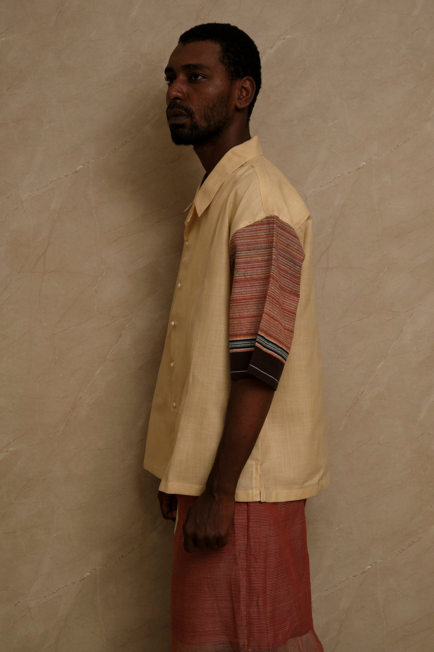 Rock shirt made with vintage textile and pearl buttons.