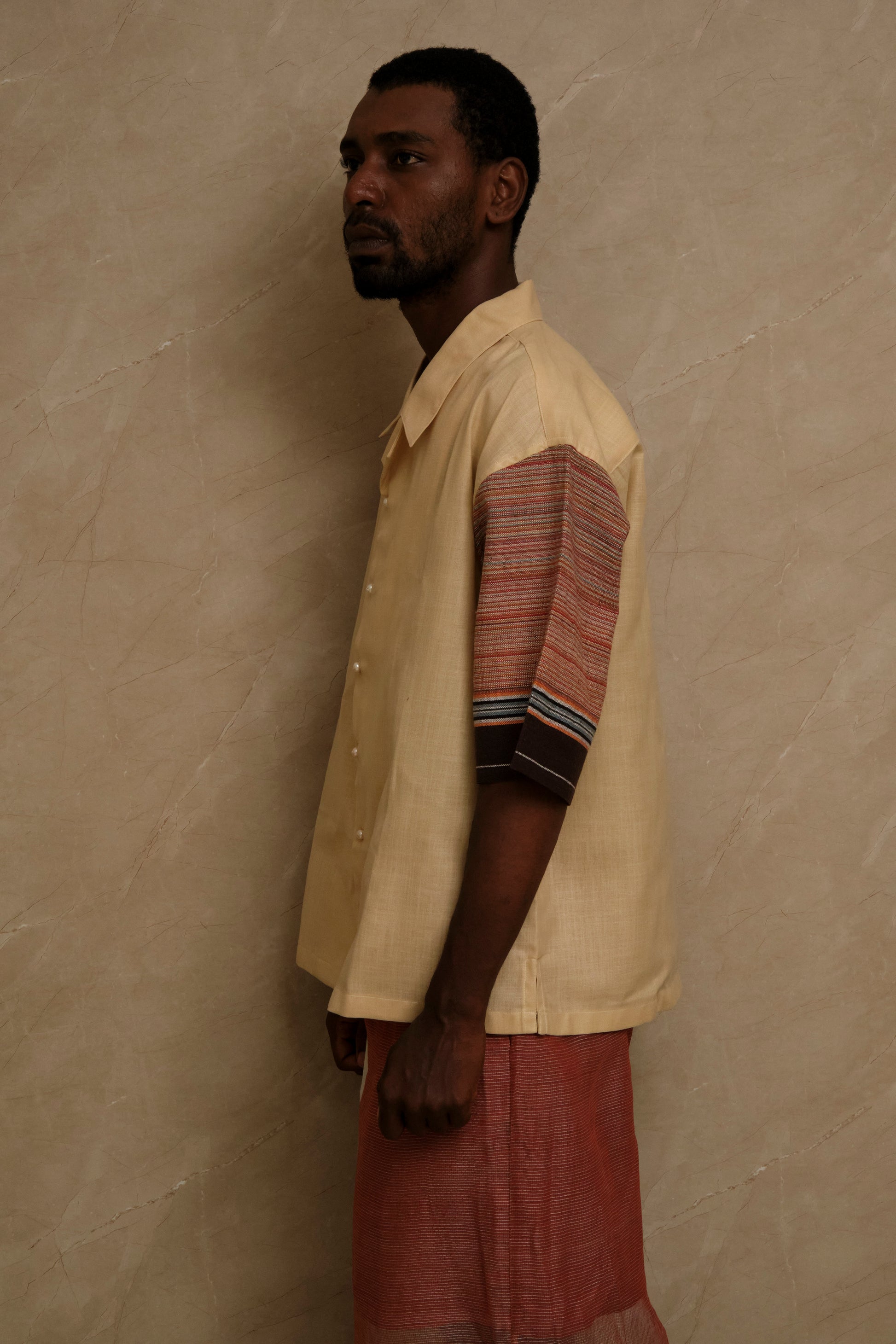 Rock shirt made with vintage textile and pearl buttons.