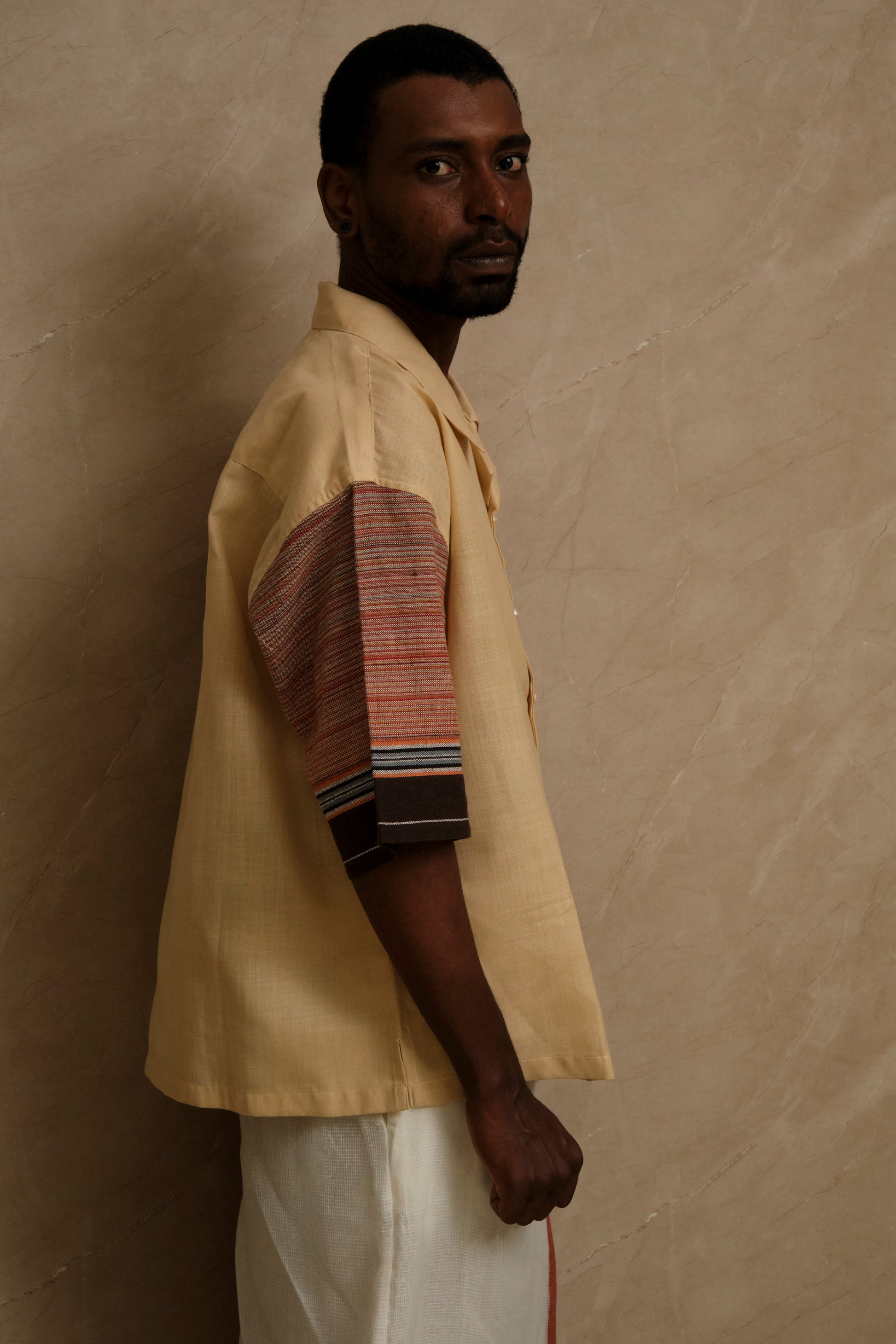 Rock shirt made with vintage textile and pearl buttons.