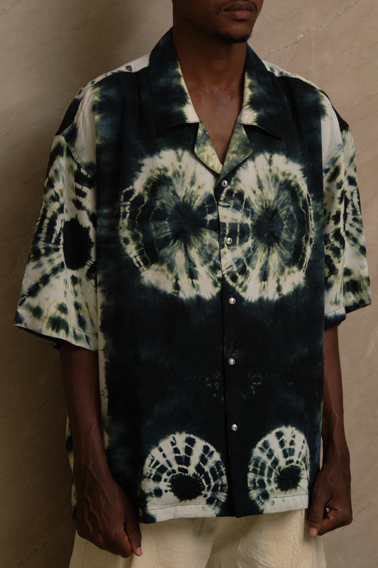 hand dye shirt racing grove, made in studio. pearl buttons. unique piece. one of one. archival clothing. great for musicians and Dj's