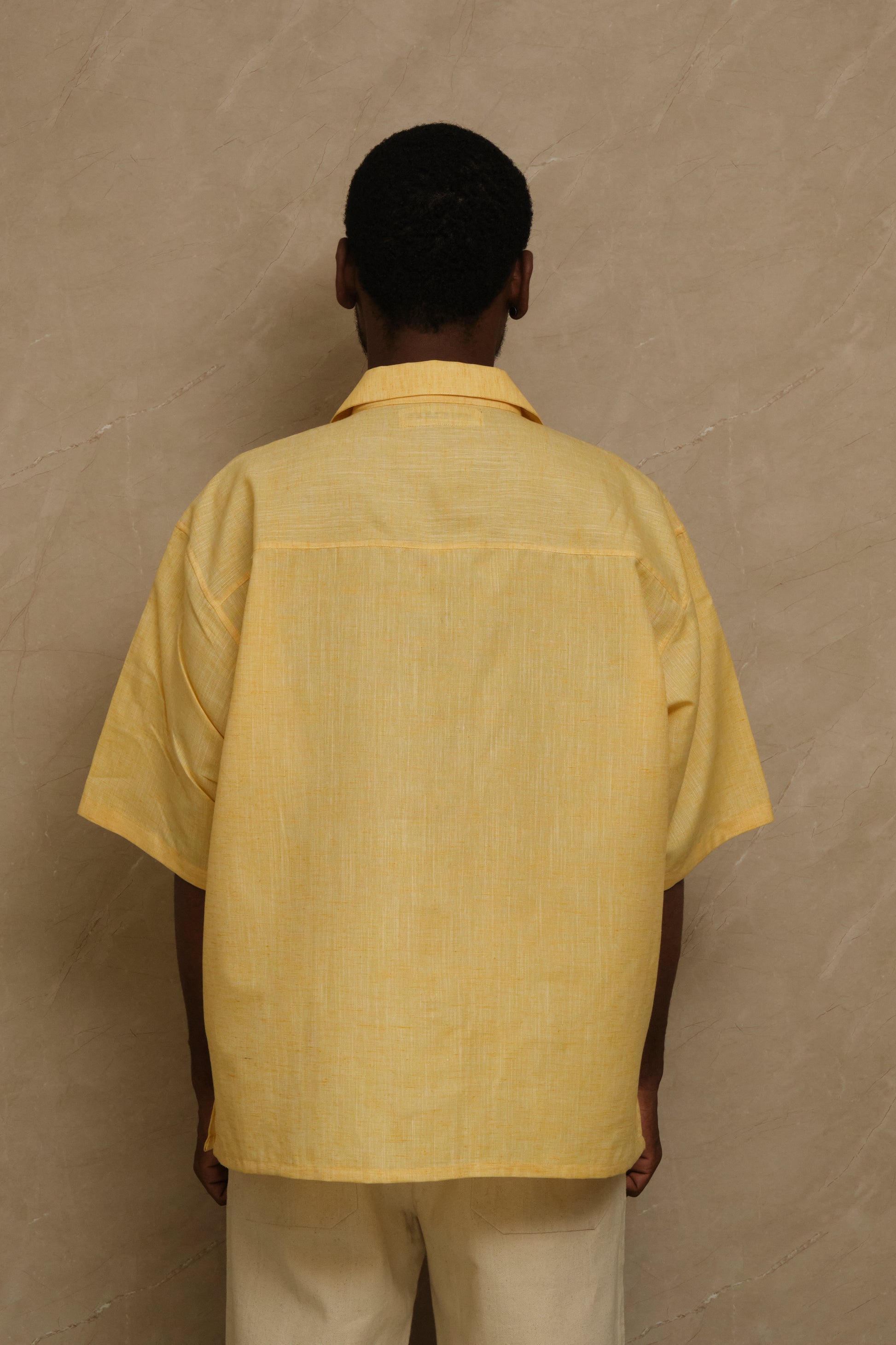 Mango linen shirt with natural pearl buttons, minimalist artwear by Garlic Moon