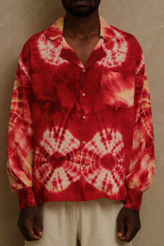 hand dye shirt made in studio. pearl buttons. unique piece. one of one. archival clothing. great for musicians and Dj's