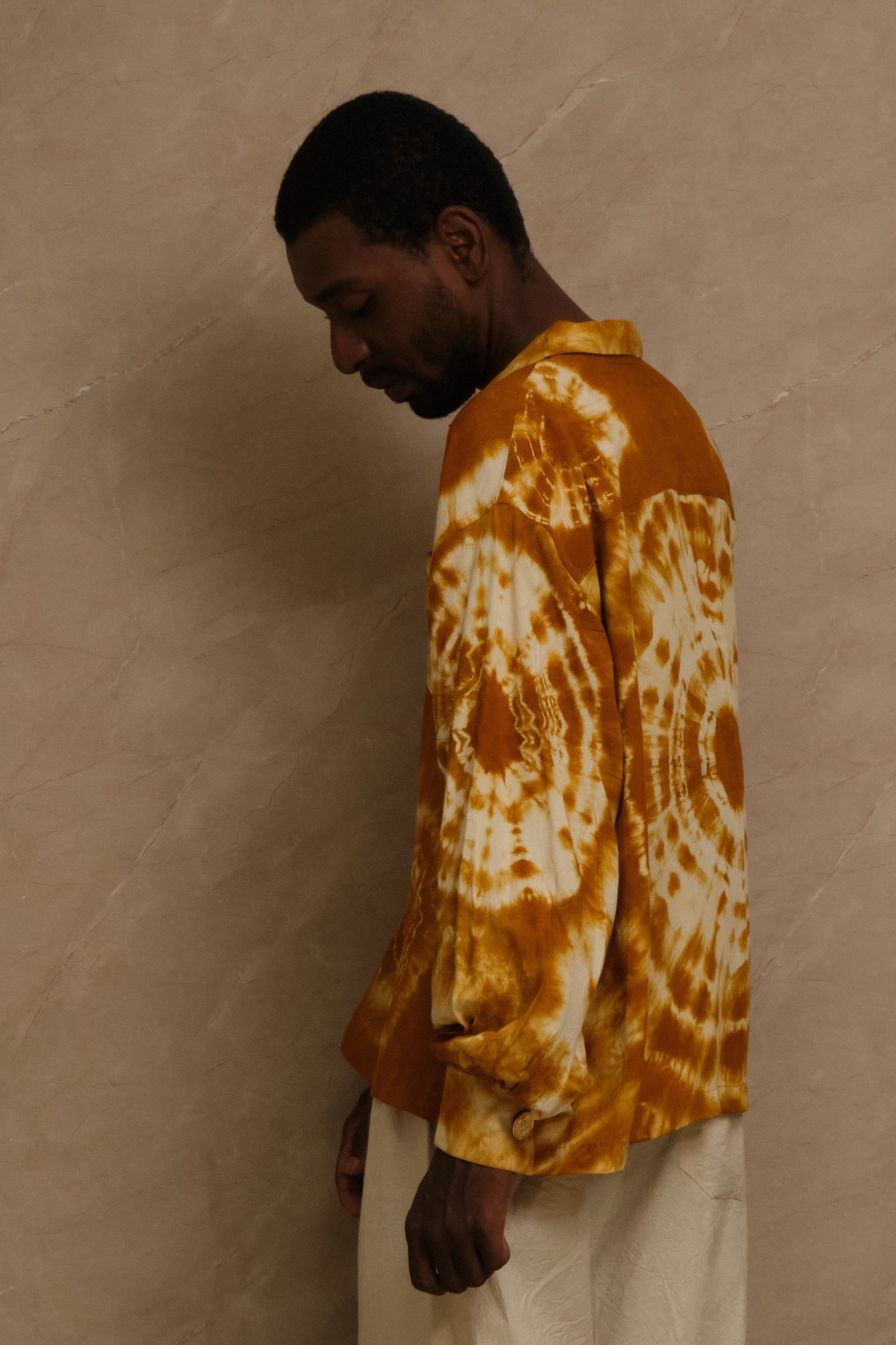 hand dye shirt dunewind, made in studio. pearl buttons. unique piece. one of one. archival clothing. great for musicians and Dj's